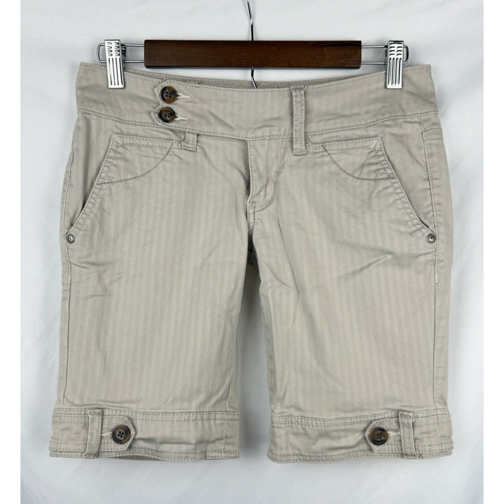 Unionbay Juniors Shorts 3 Beige Herringbone Low Rise Bermuda Y2K Indie Sleaze